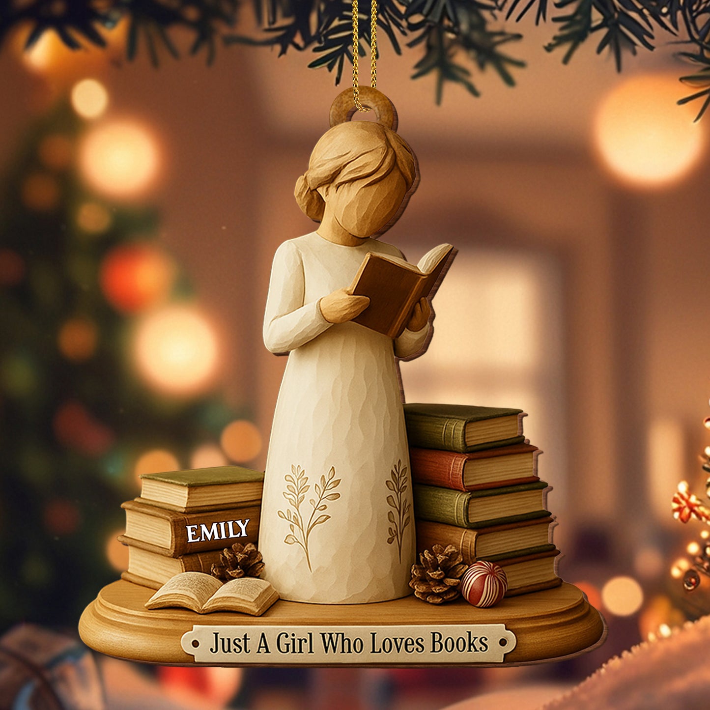 Just A Girl Who Loves Books Custom Wood Ornament