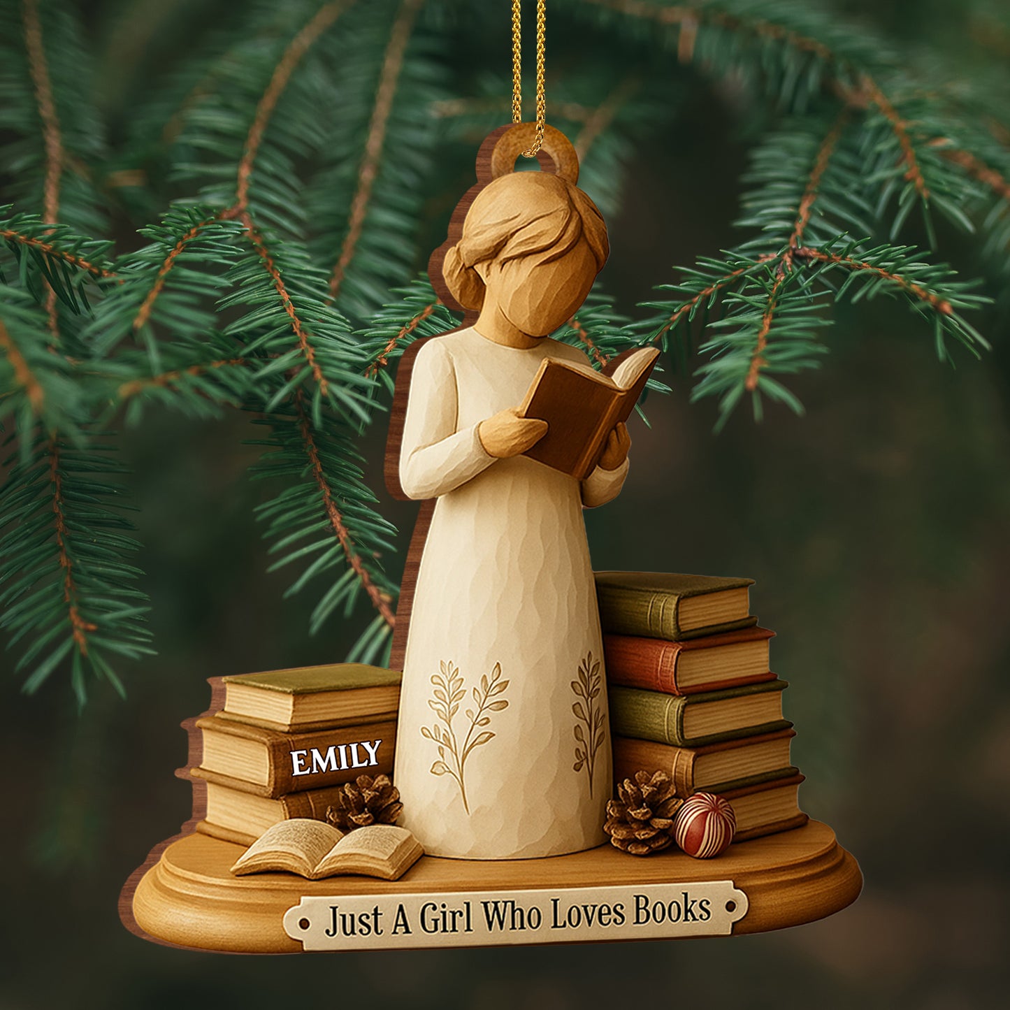 Just A Girl Who Loves Books Custom Wood Ornament