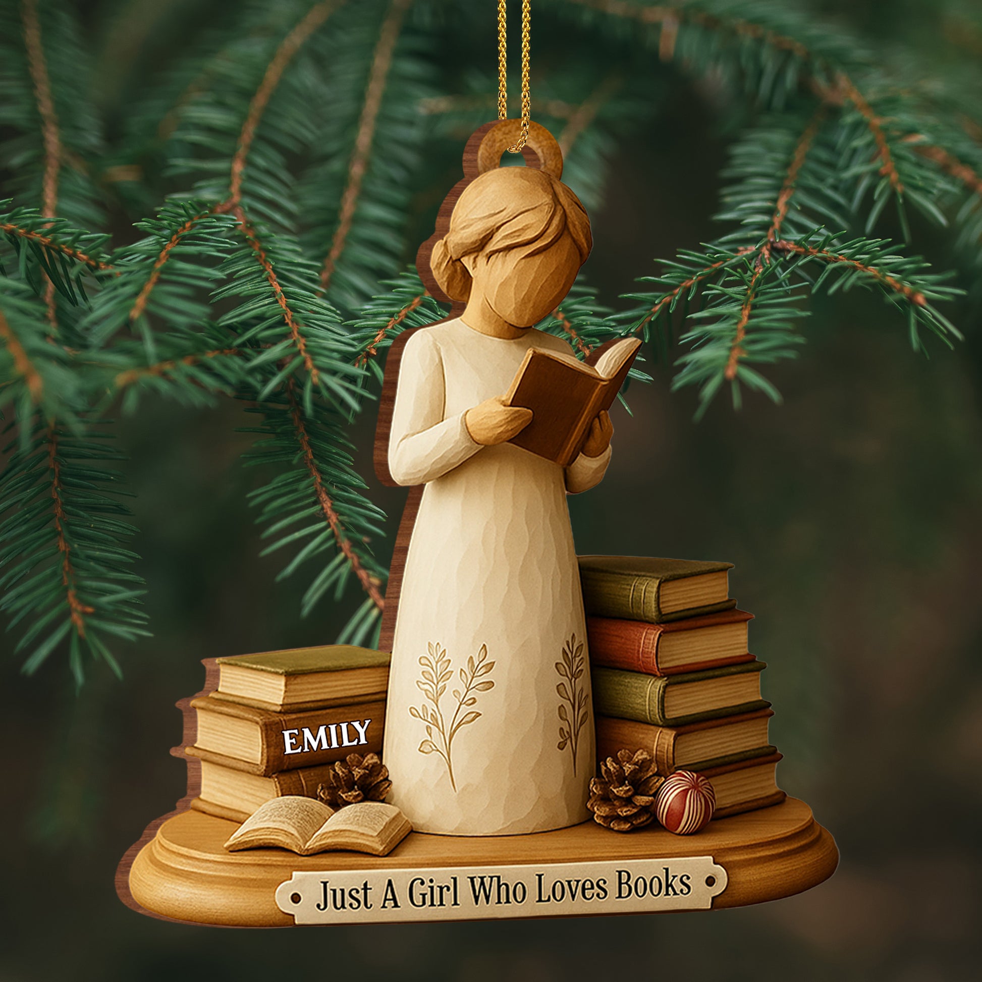 Just A Girl Who Loves Books Custom Wood Ornament
