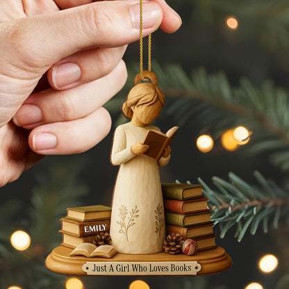 Just A Girl Who Loves Books Custom Wood Ornament