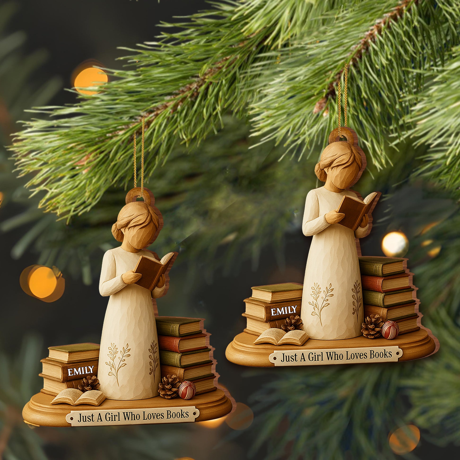 Just A Girl Who Loves Books Custom Wood Ornament