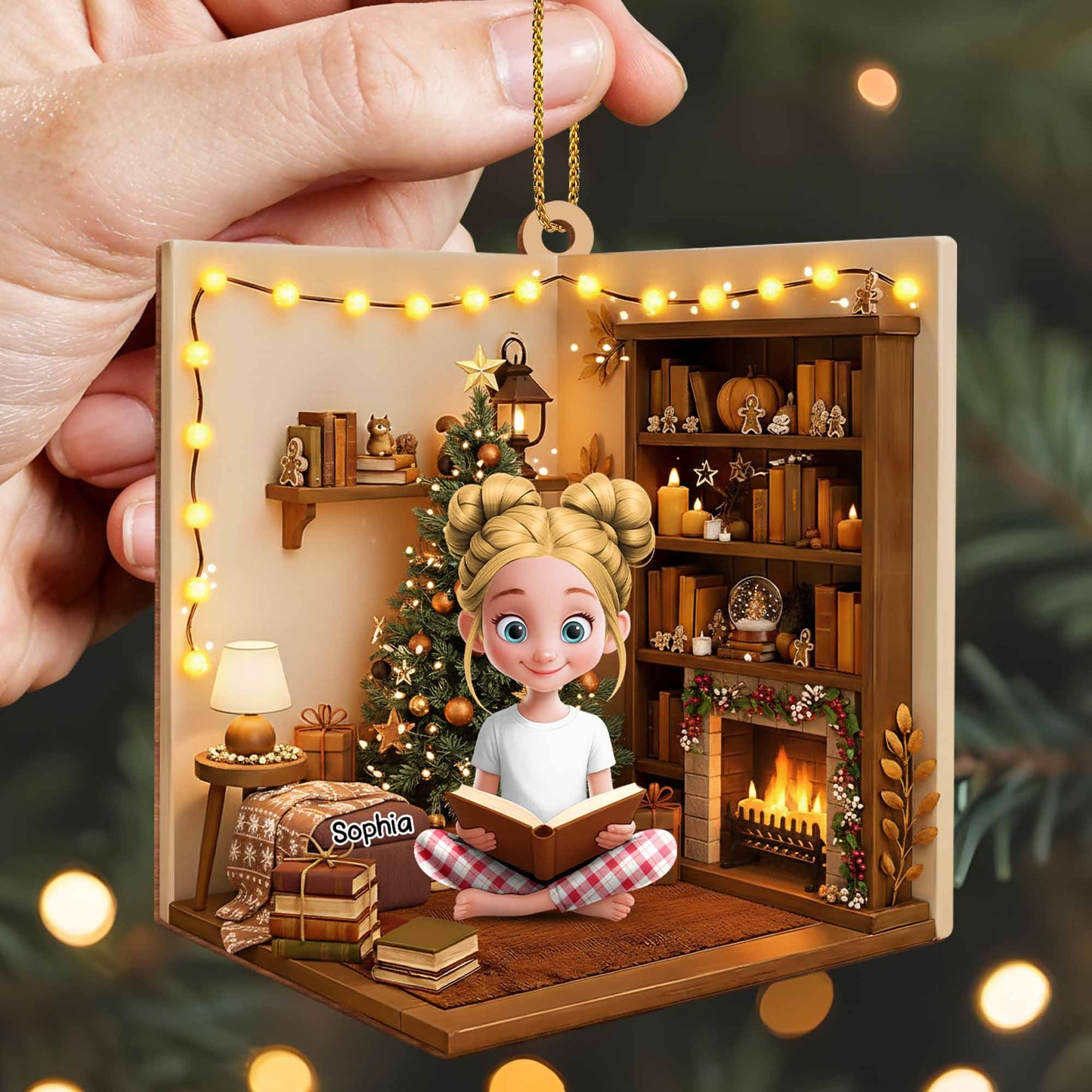 Cozy Christmas Moments With Books, Christmas Tree, And Fireplace