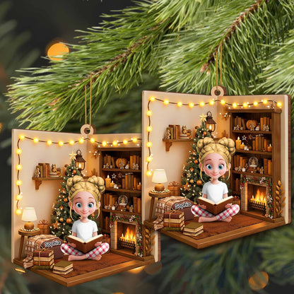 Cozy Christmas Moments With Books, Christmas Tree, And Fireplace