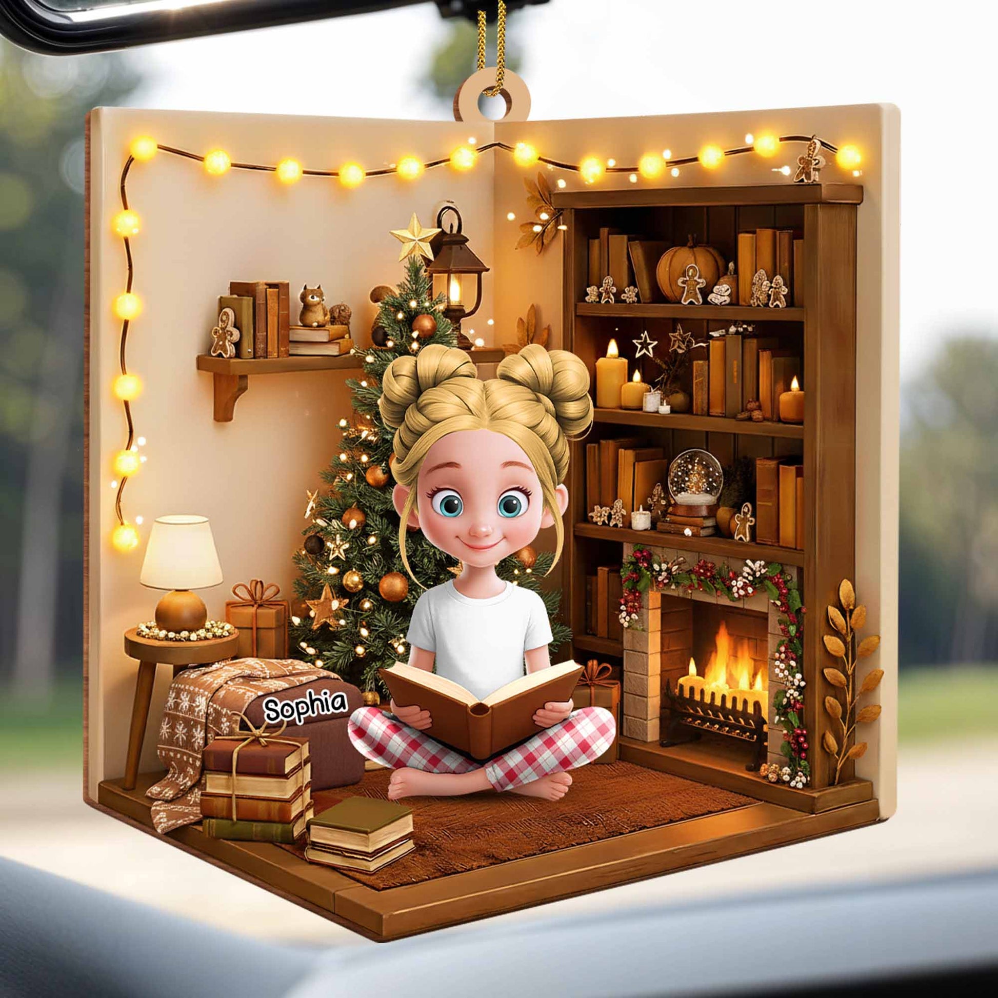 Cozy Christmas Moments With Books, Christmas Tree, And Fireplace