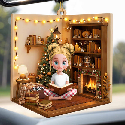 Cozy Christmas Moments With Books, Christmas Tree, And Fireplace