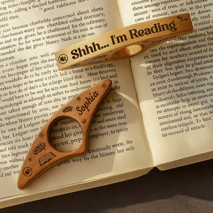 Shhh I'm Reading Engraved Wooden Page Holder - Personalized Wooden Book Page Holder - BLV029_WOPHO