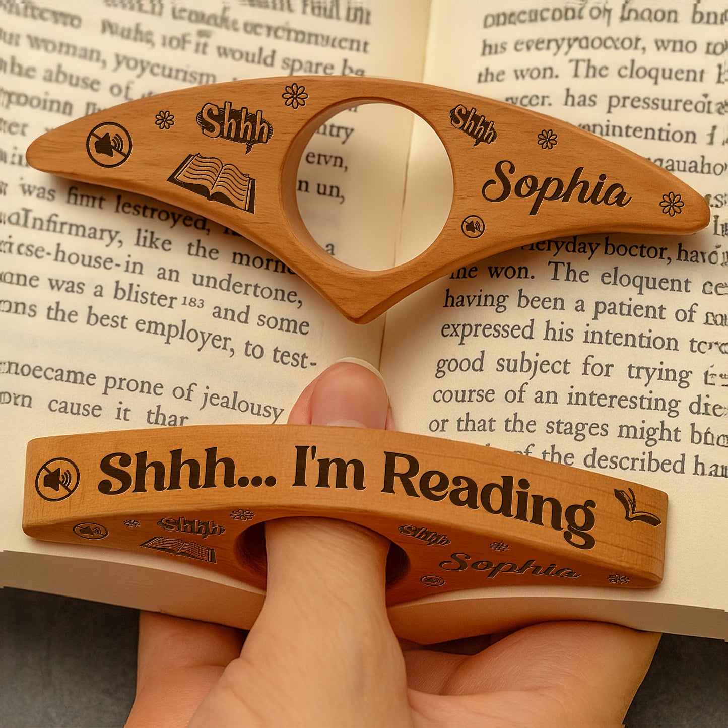 Shhh I'm Reading Engraved Wooden Page Holder
