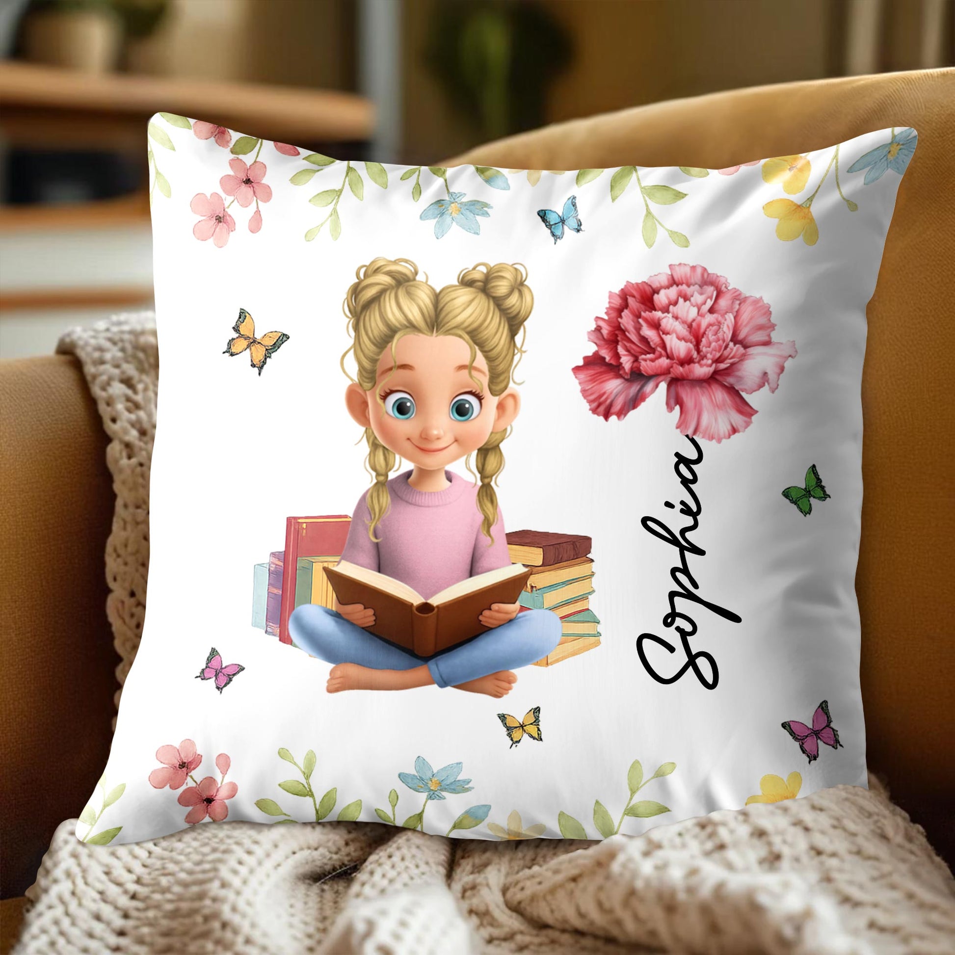 A Celebration Of Reading And Nature With Girl, Books, Butterflies, Flowers