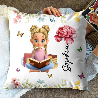 A Celebration Of Reading And Nature With Girl, Books, Butterflies, Flowers