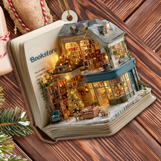 A Cozy Bookstore Scene, Christmas Lights