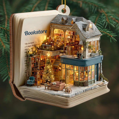 A Cozy Bookstore Scene, Christmas Lights