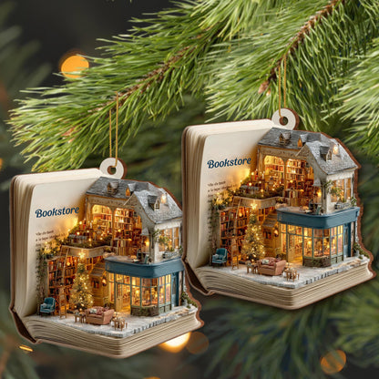 A Cozy Bookstore Scene, Christmas Lights