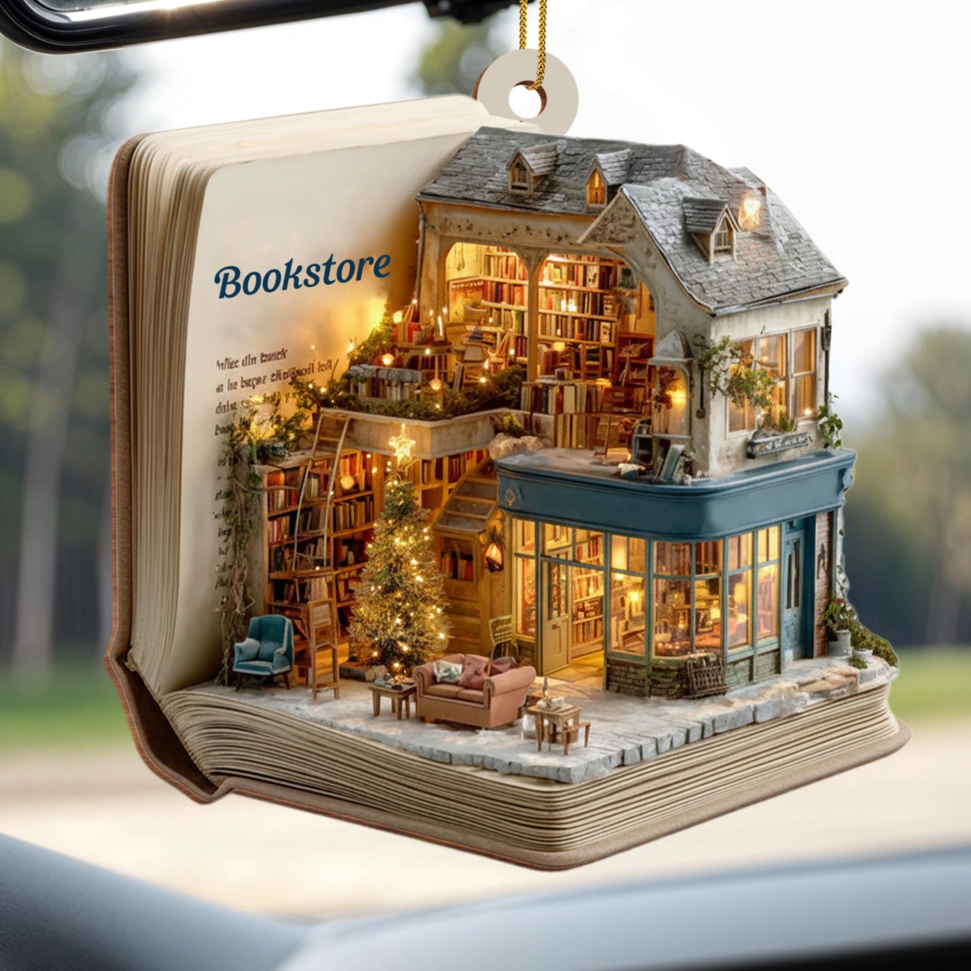 A Cozy Bookstore Scene, Christmas Lights