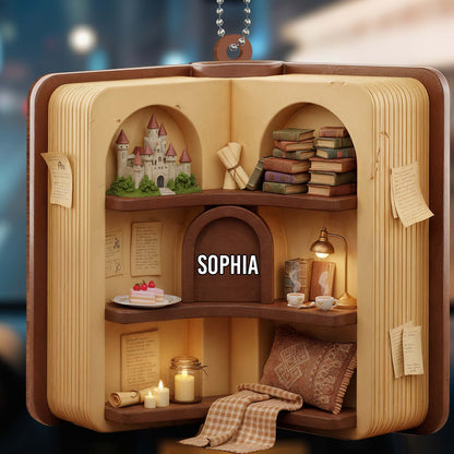 Miniature Library With Books, Castle, And Tea Set