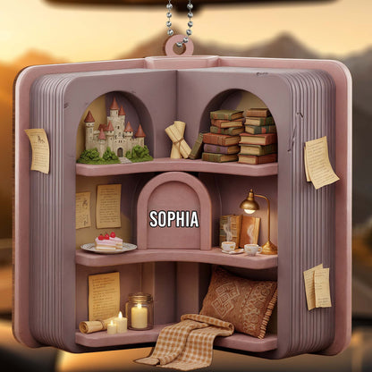 Miniature Library With Books, Castle, And Tea Set