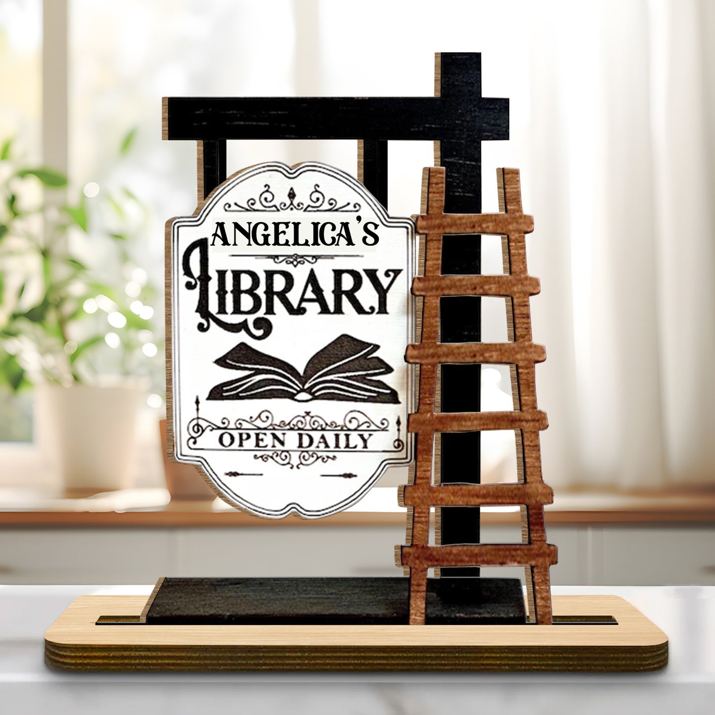 To My Beloved Open Daily at My Library, Book and Ladder Decor