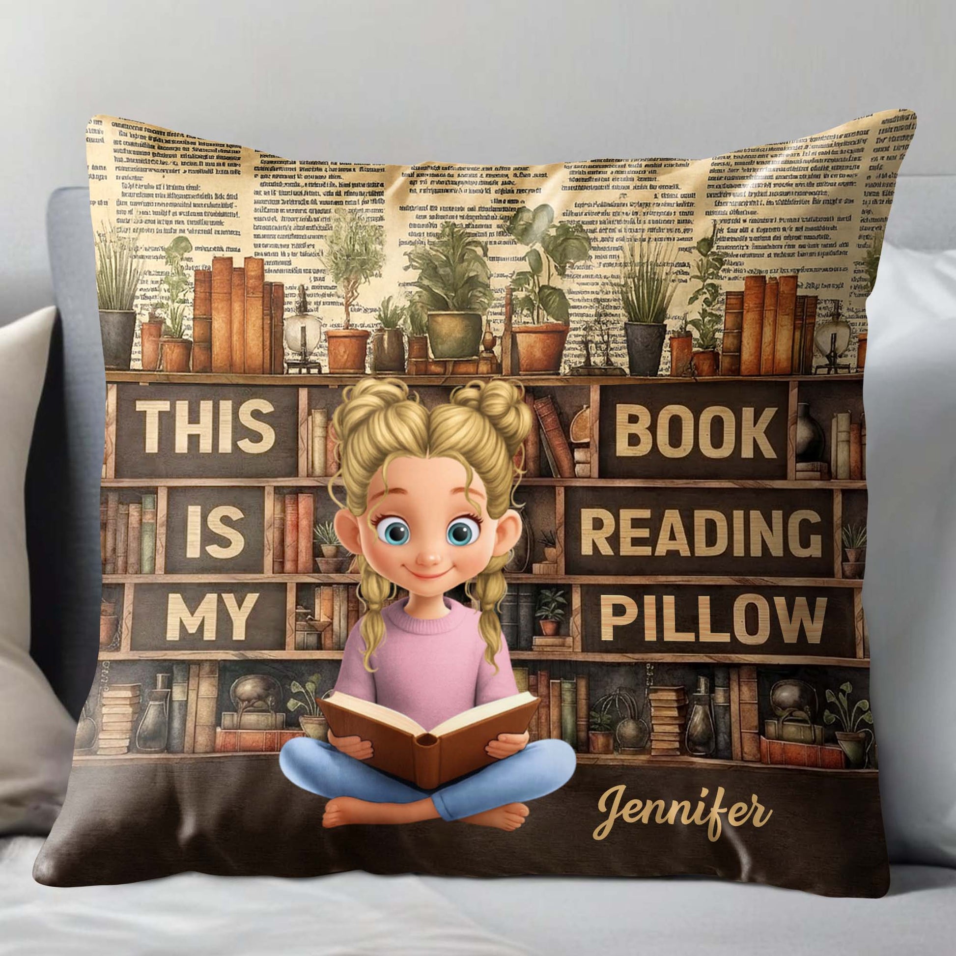 This Is My Book Reading Pillow With Cute Reading Girl