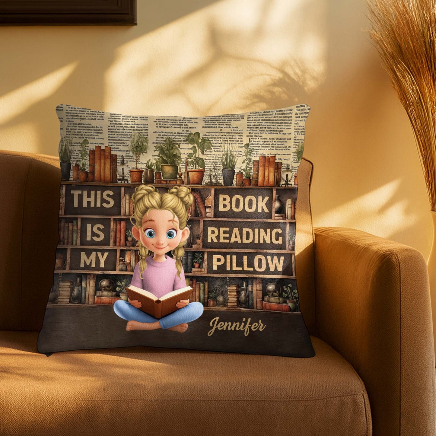This Is My Book Reading Pillow With Cute Reading Girl