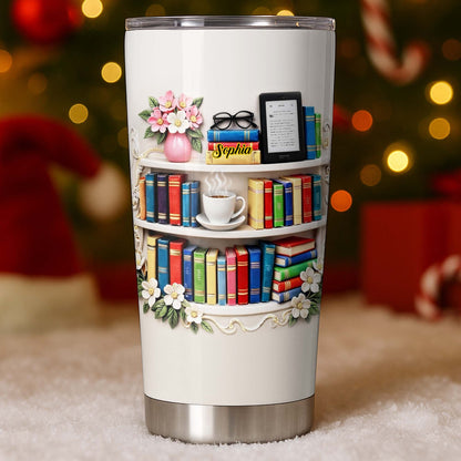 Personal Library Inspiration Tumbler With Books And Coffee