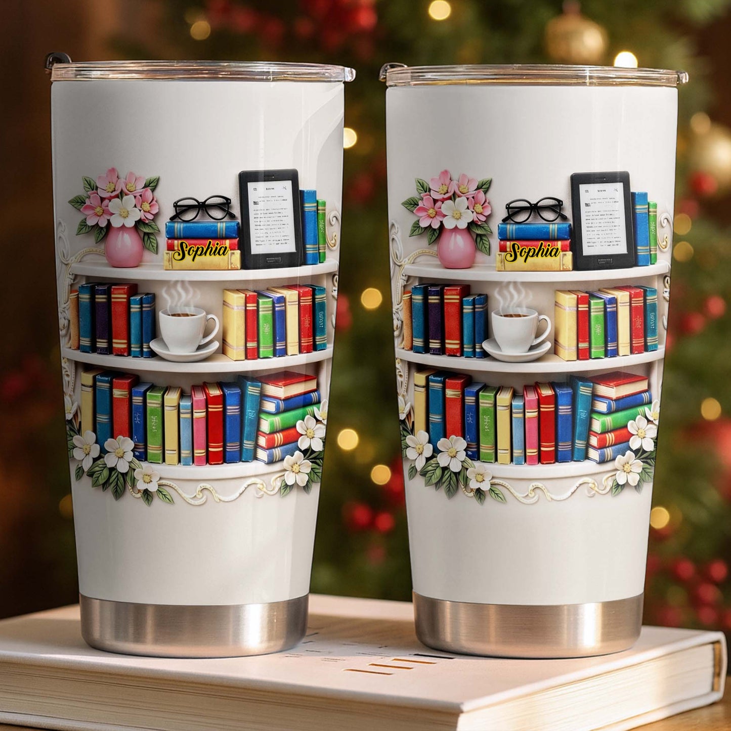 Personal Library Inspiration Tumbler With Books And Coffee