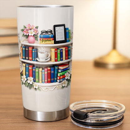 Personal Library Inspiration Tumbler With Books And Coffee