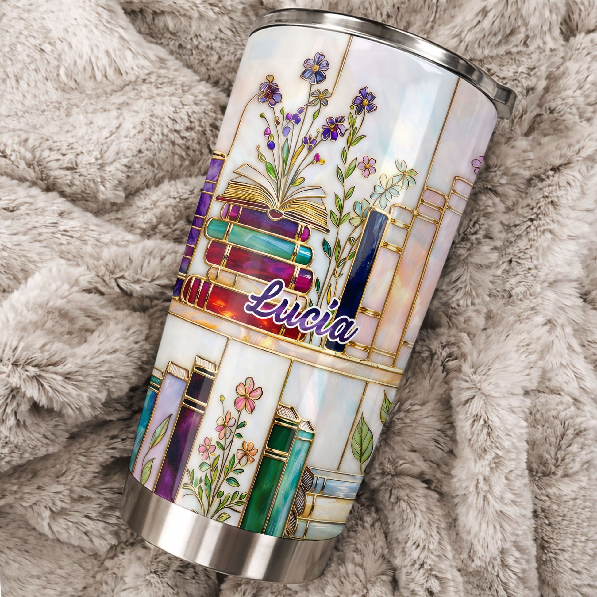 Just One More Chapter Blooming Flowers And Books Stained Glass