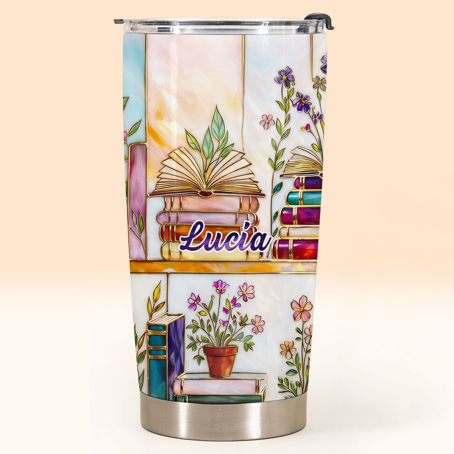 Just One More Chapter Blooming Flowers And Books Stained Glass