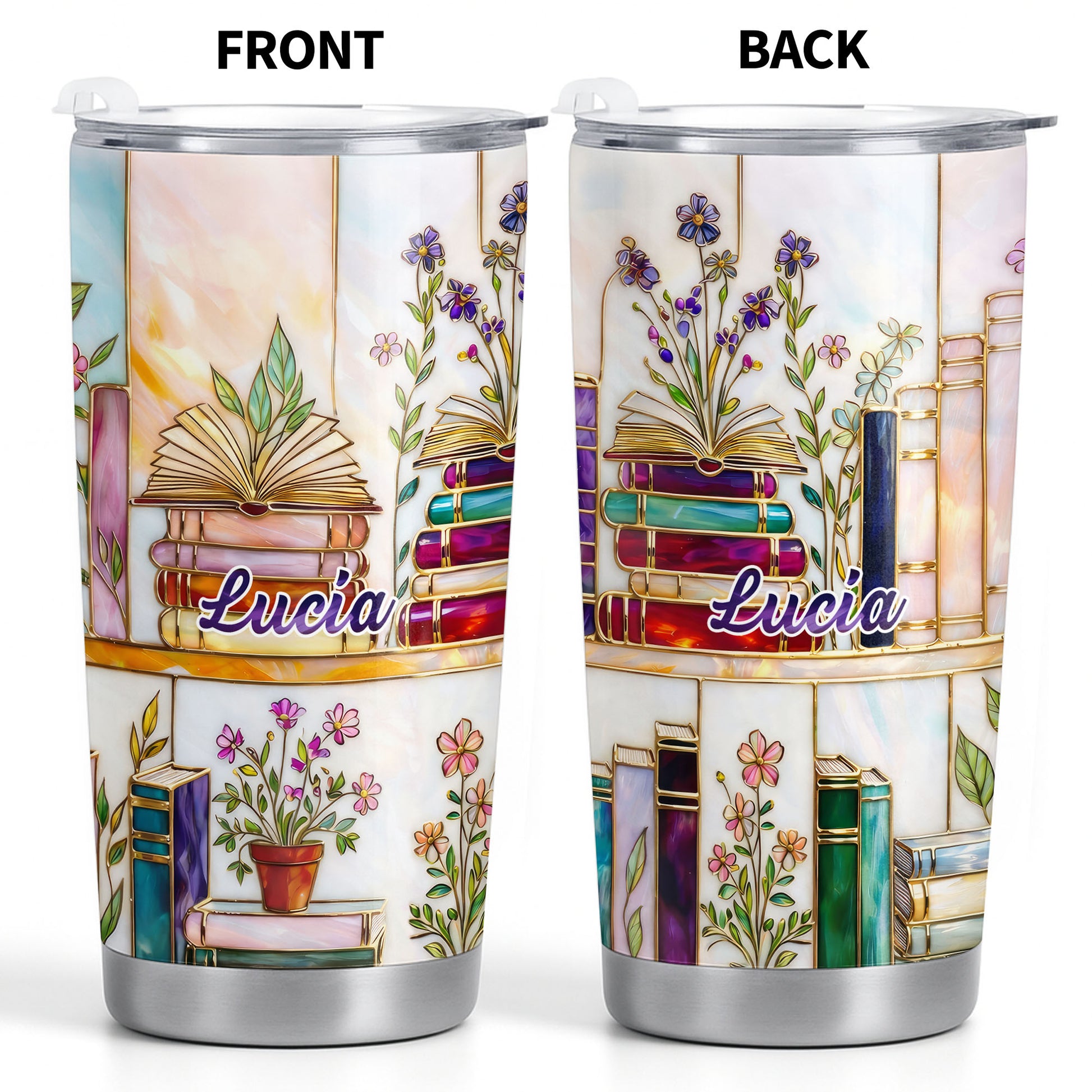 Just One More Chapter Blooming Flowers And Books Stained Glass