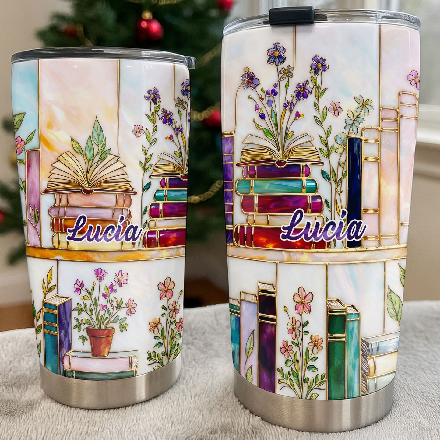 Just One More Chapter Blooming Flowers And Books Stained Glass