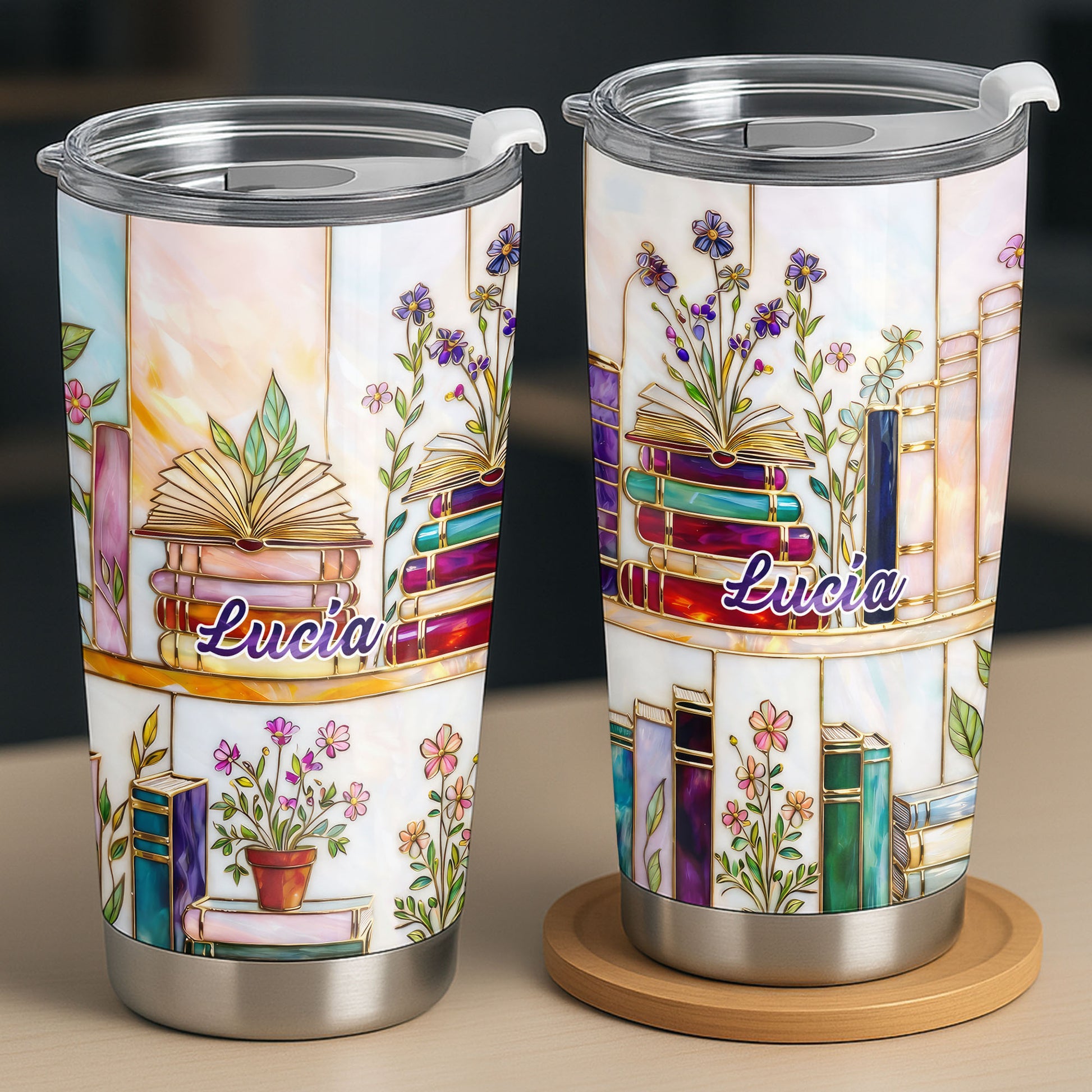 Just One More Chapter Blooming Flowers And Books Stained Glass