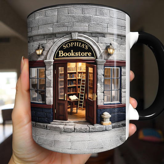 Custom Bookstore Vintage Shop Front With Bookshelves And Library Design - Personalized Custom Accent Mug - BLV092_AMUG