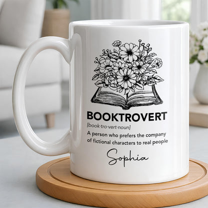 Booktrovert Definition With Flowers And Open Book - Personalized Custom Coffee Mug - BLV114_MG