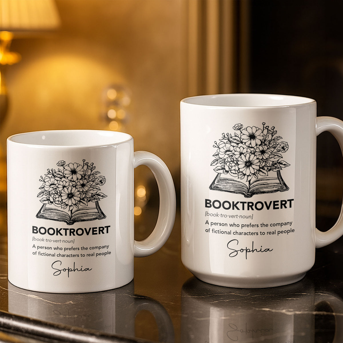 Booktrovert Definition With Flowers And Open Book - Personalized Custom Coffee Mug - BLV114_MG
