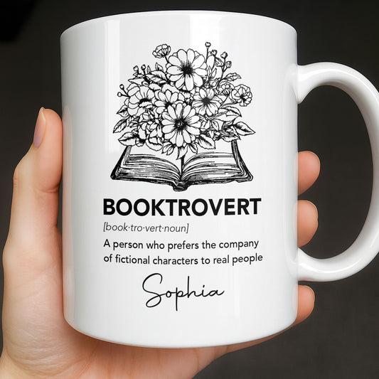 Booktrovert Definition With Flowers And Open Book - Personalized Custom Coffee Mug - BLV114_MG
