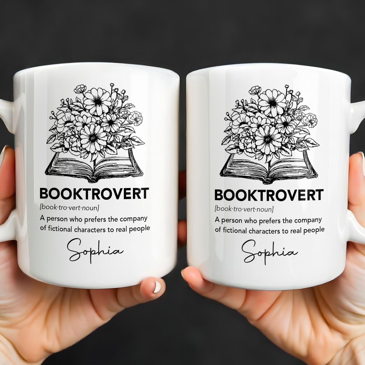 Booktrovert Definition With Flowers And Open Book - Personalized Custom Coffee Mug - BLV114_MG