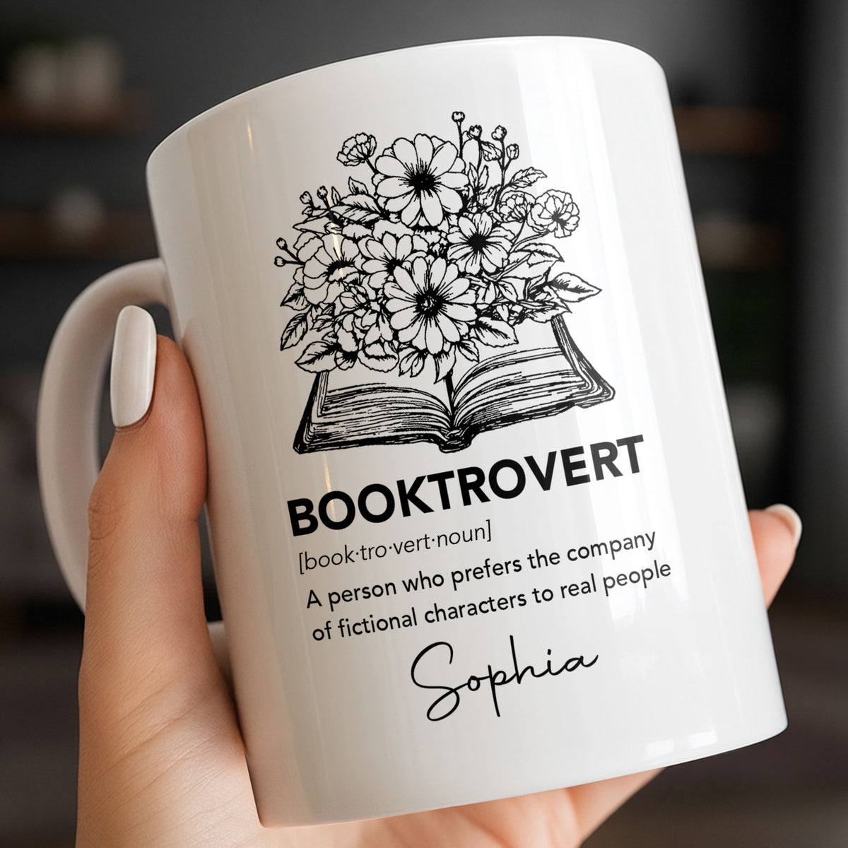 Booktrovert Definition With Flowers And Open Book - Personalized Custom Coffee Mug - BLV114_MG