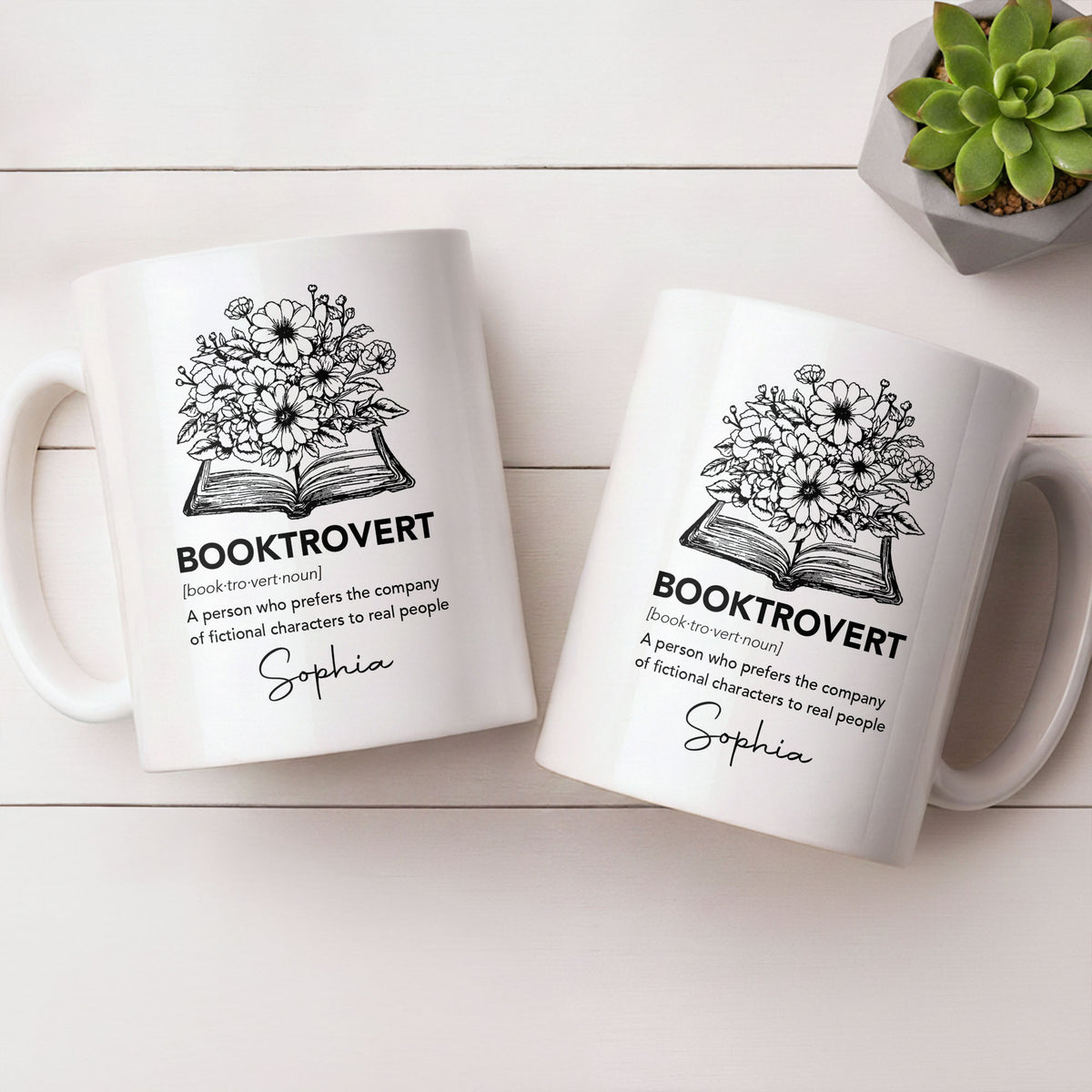 Booktrovert Definition With Flowers And Open Book - Personalized Custom Coffee Mug - BLV114_MG