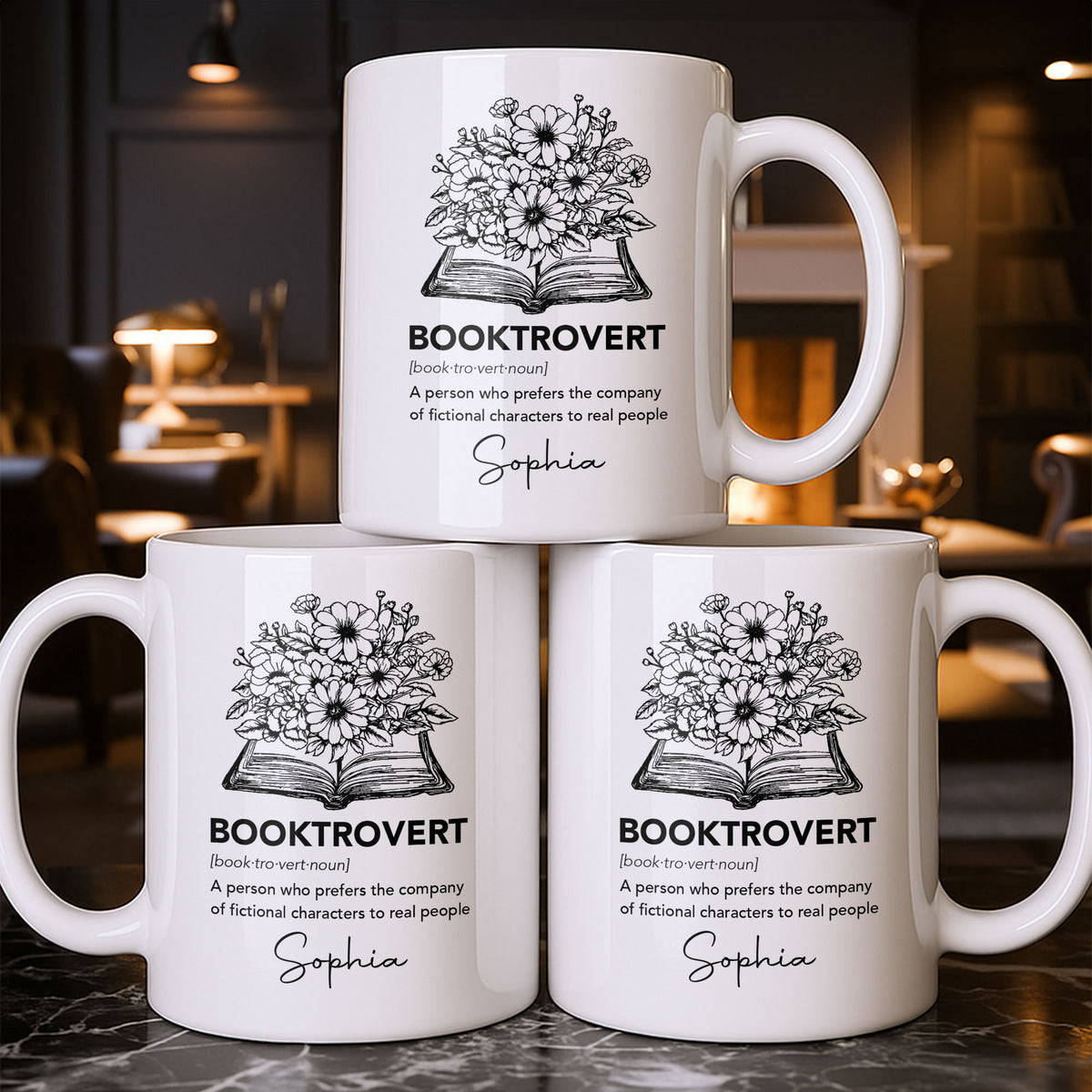 Booktrovert Definition With Flowers And Open Book - Personalized Custom Coffee Mug - BLV114_MG