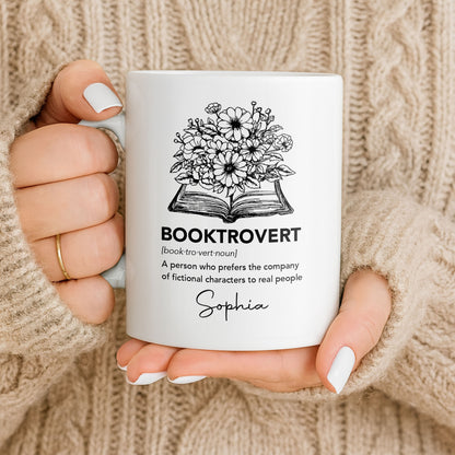 Booktrovert Definition With Flowers And Open Book - Personalized Custom Coffee Mug - BLV114_MG