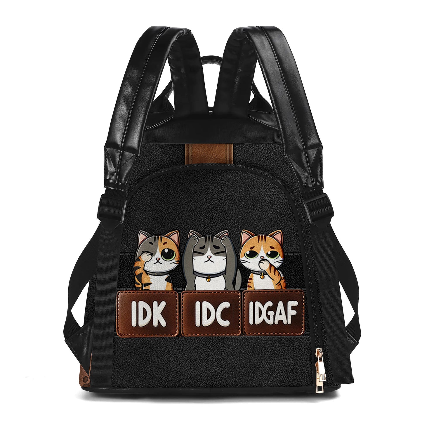 Atascado entre IDK, IDC e IDGAF - Mochila de cuero personalizada - BP_CAT04