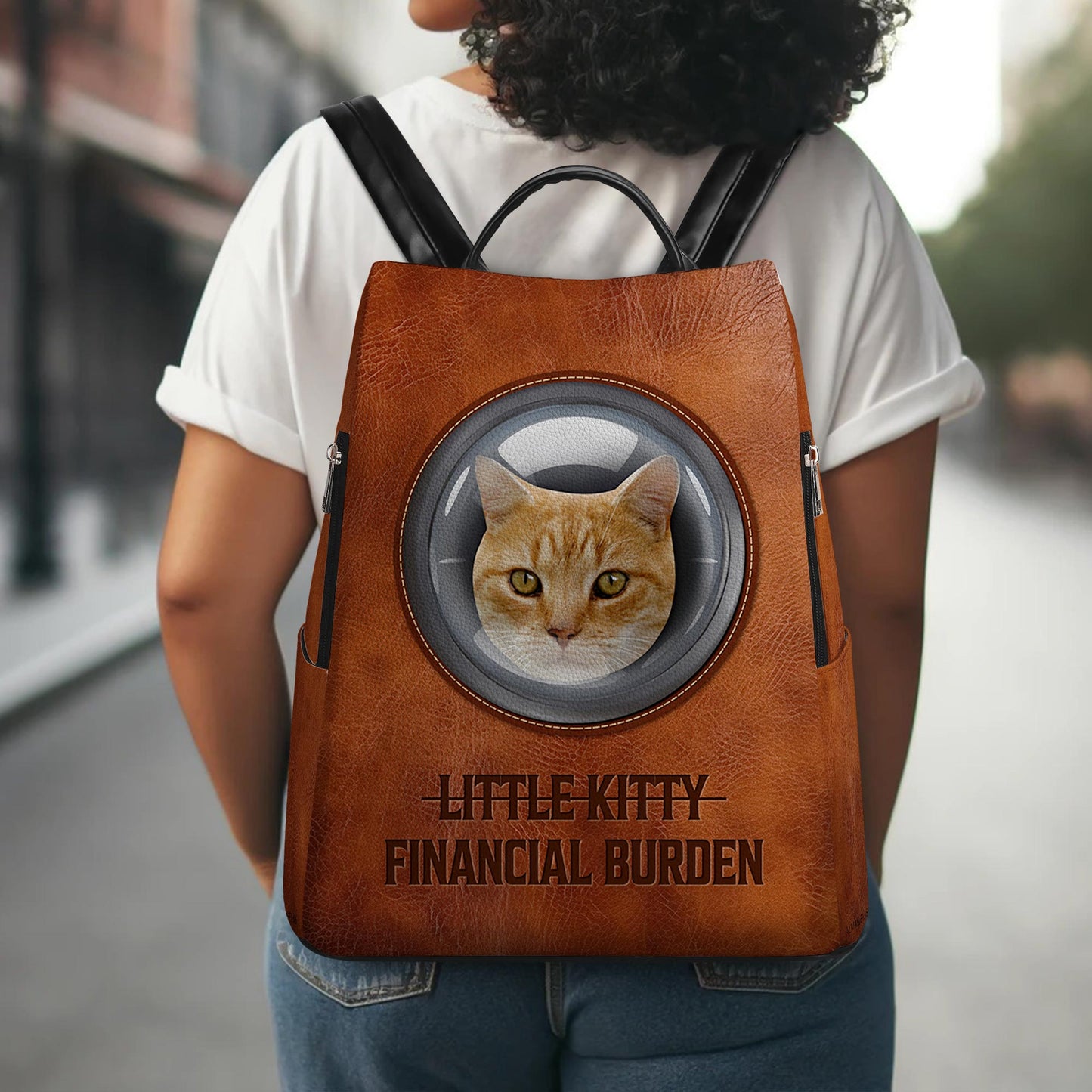 Custom Image - Little Kitty. Financial Burden - Personalized Leather BackPack - BP_CAT01