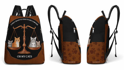 My Lawyer Or My Cats - Personalized Leather BackPack - BP_CAT02