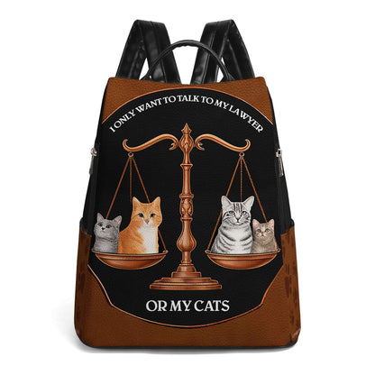 My Lawyer Or My Cats - Personalized Leather BackPack - BP_CAT02
