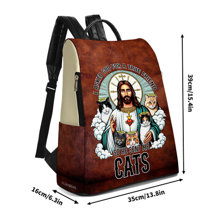 Dios me envió gatos - Mochila de cuero personalizada - BP_CAT08