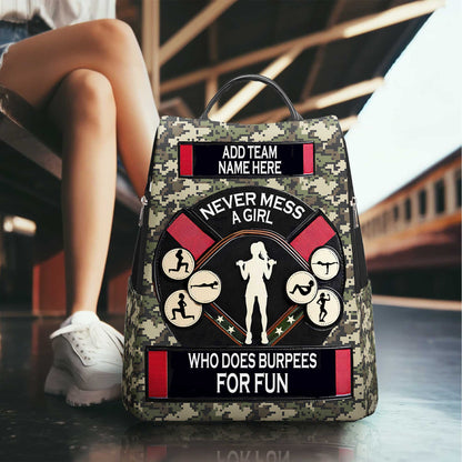 Never Mess A Girl Who Does Burpees For Fun - Personalized Leather BackPack - BP_FN26