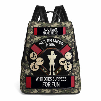 Never Mess A Girl Who Does Burpees For Fun - Personalized Leather BackPack - BP_FN26