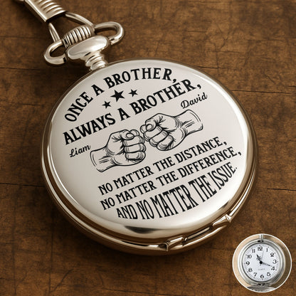 Once A Brother Always A Brother Fist Bump Stars - Personalized Silver Plated Pocket Watch - BRT007_SWATCH