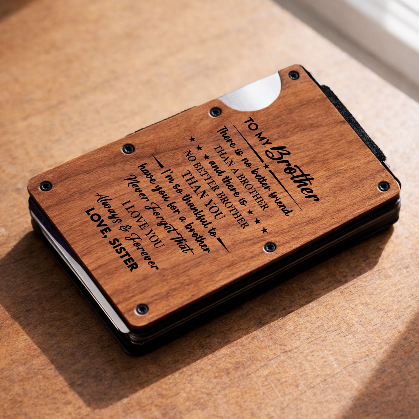 To My Brother There Is No Better Friend Wooden Wallet With Stars