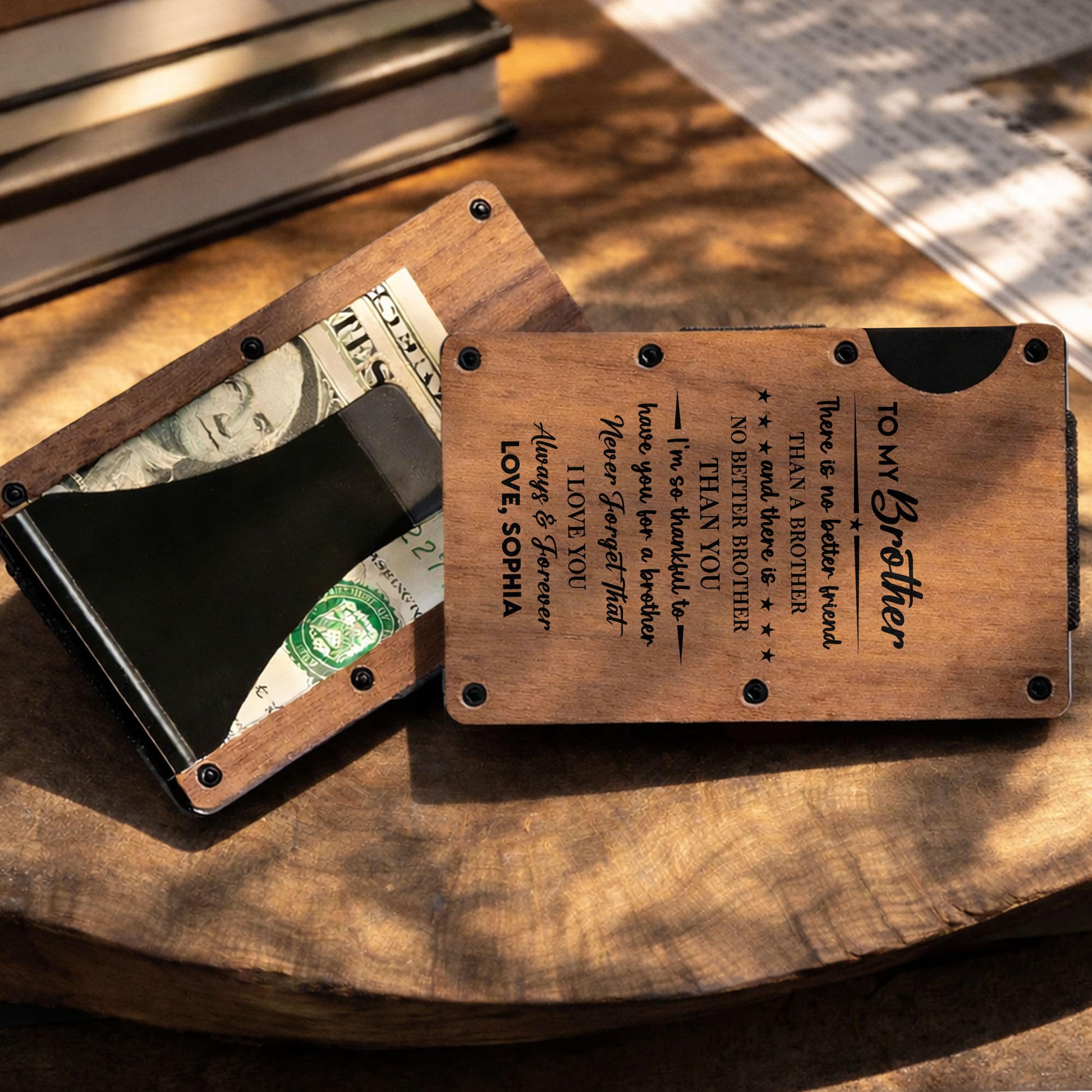 To My Brother There Is No Better Friend Wooden Wallet With Stars