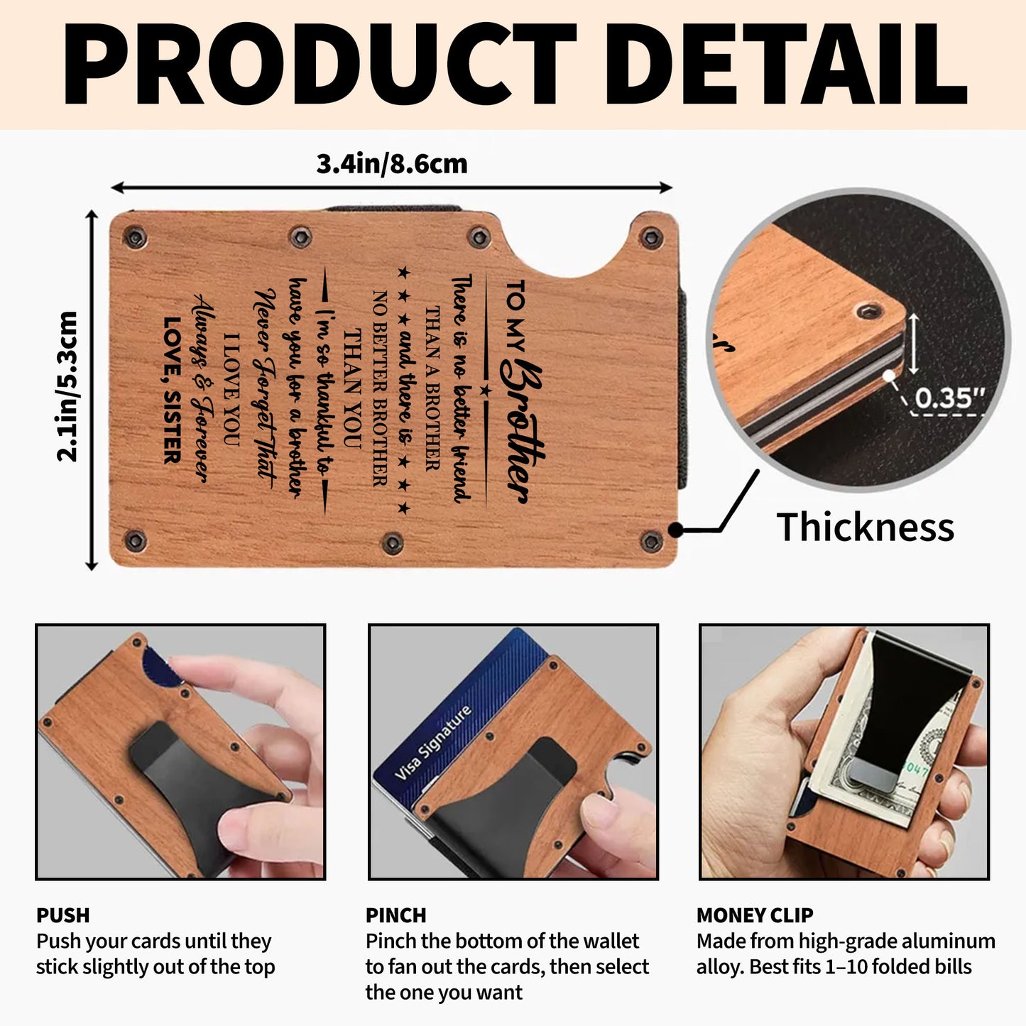 To My Brother There Is No Better Friend Wooden Wallet With Stars